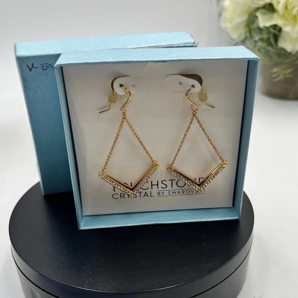 Touchstone Crystal by Swarovski Chevron‎ V Shaped Chain Drop Dangle Earrings New
